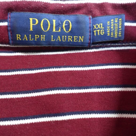 Polo Ralph Lauren Mens Polo Shirt 2XL Red Burgundy Striped Recent - Picture 3 of 12